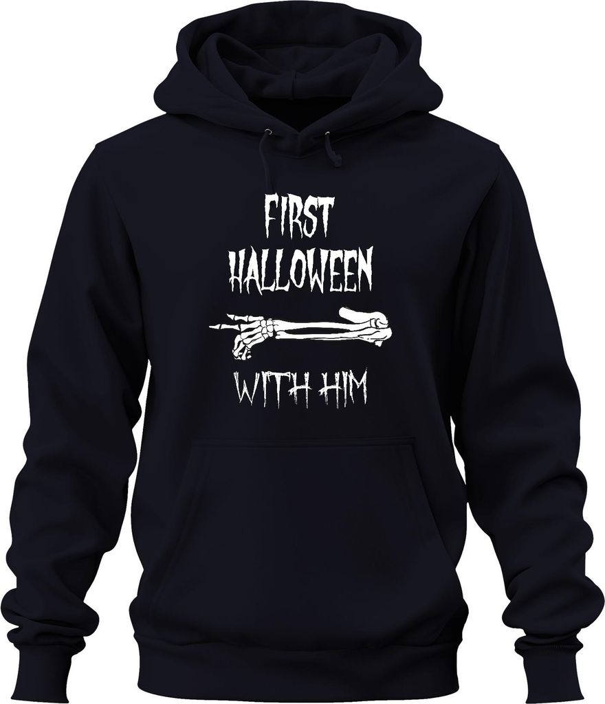 FIRST HALLOWEEN WITH HIM Erstes Baby Skelett Arm Grusel Papa Uni Hoodie Kapuzenpullover, Navy, XXL