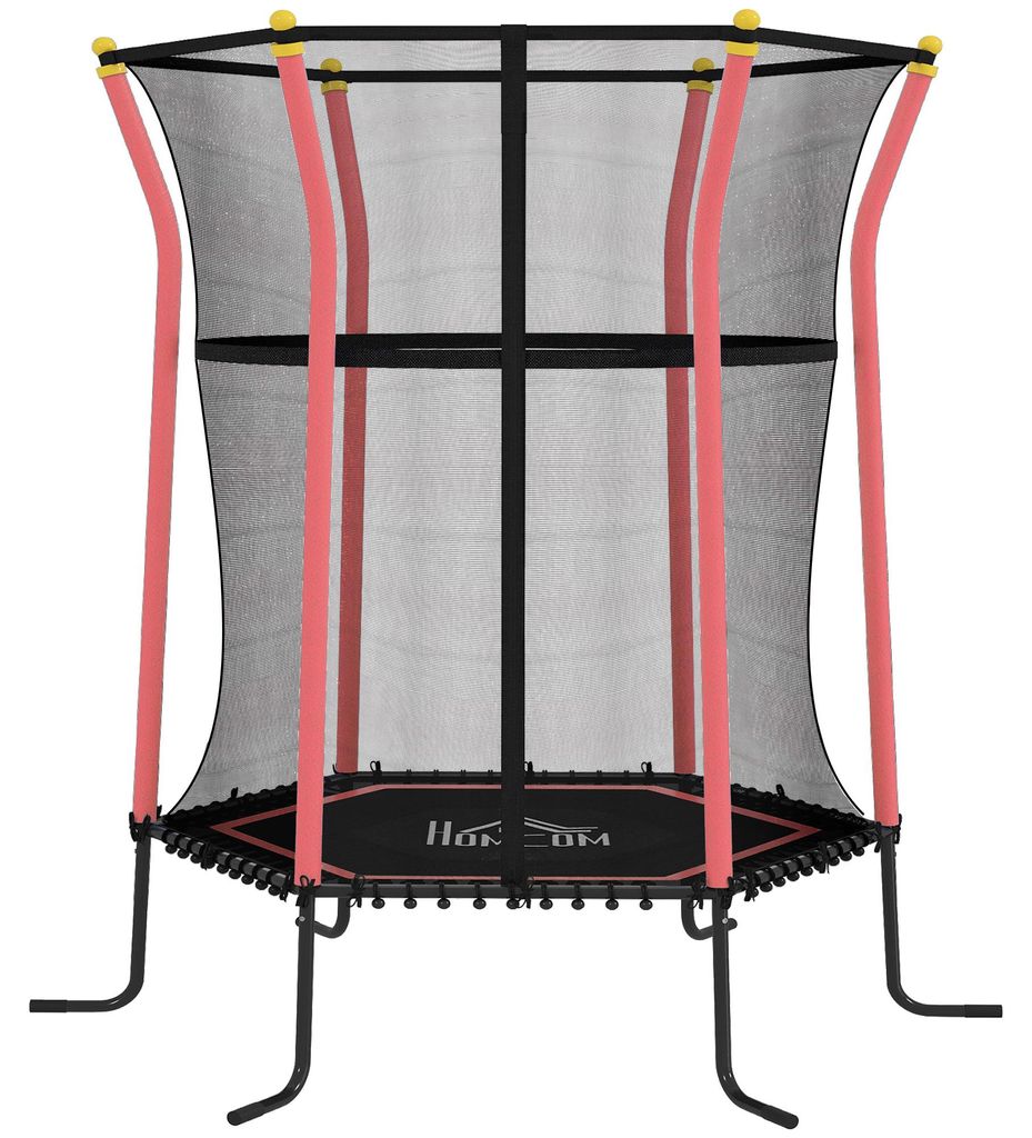 Trampolin für Kinder, Ø163,5 cm, mit Sicherheitsnetz, gepolstert, Stahl, belastbar bis 50 kg, Schwarz & Rot