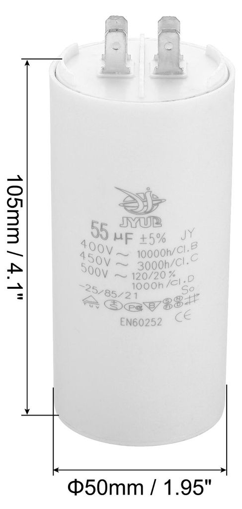 CBB60 Kondensator, 55ŠÌF 450V Anlaufkondensator Plastik Motorkondensator Arbeitskondensator mit 4 Pins fš¹r Elektromotoren und Pumpen Elektromo...