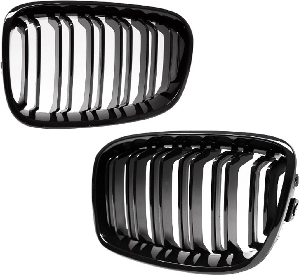SET Doppelsteg Kühlergrill Grill Schwarz Glanz passt für BMW 1er F20 F21 bj 2010-2015