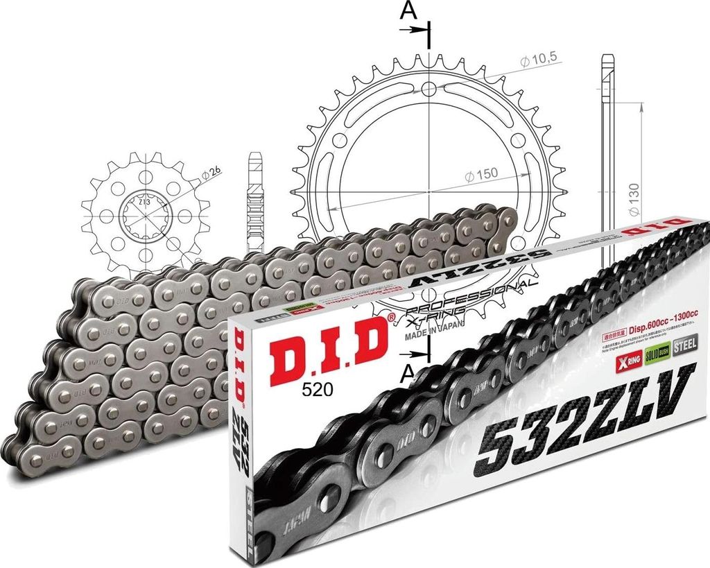 Kit Stahl passend für Yamaha XJR1200 /SP 94-98/XJR1300 /SP ... 17-38-110 DID532ZLV Niet