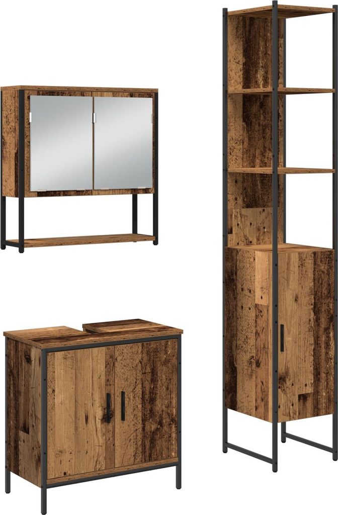 Möbel 3-teiliges Badezimmermöbelset Alter Holz Engineered Wood - Badezimmer 3334360