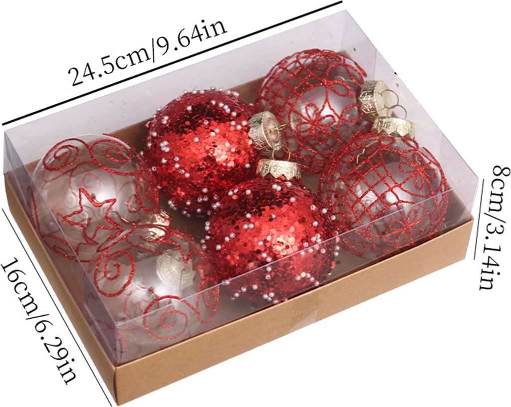 6 Stück bruchsichere Weihnachtskugel-Ornamente, Weihnachtsbaum-Hängekugeln, einzigartige festliche Dekorationen für Zuhause, Büro, Partys