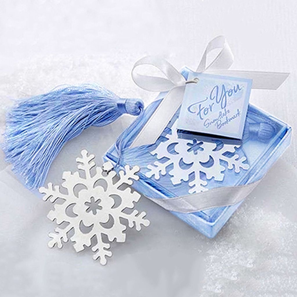 Schöne süße Schneeflocke Kreatives Legierungs -Lesezeichen mit Ribbon -Schachtel Geschenk Hochzeitsdekoration