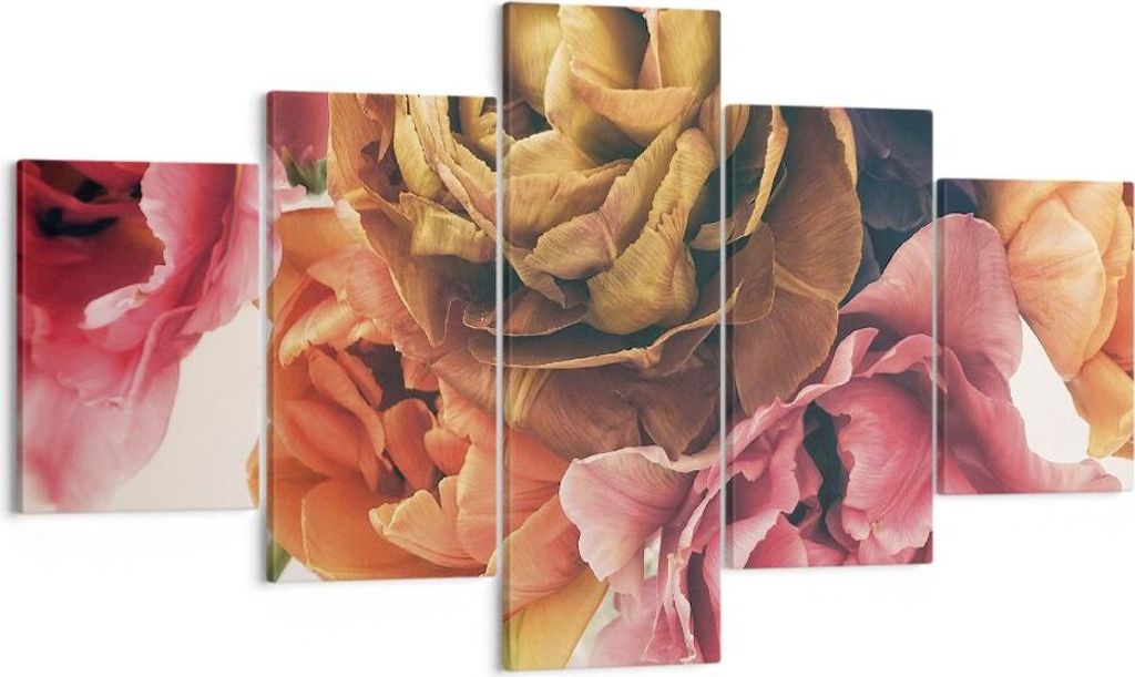 Bild auf Leinwand - Leinwandbild - 5 Teile - Blumenstrauß Blumen Braut - 125x70cm - Wand Bild - Wanddeko - Wandbilder - Leinwanddruck - Bilder - W...