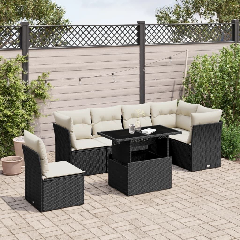 Maison Exclusive - 7-tlg. Garten-Sofagarnitur mit Kissen Schwarz Poly Rattan