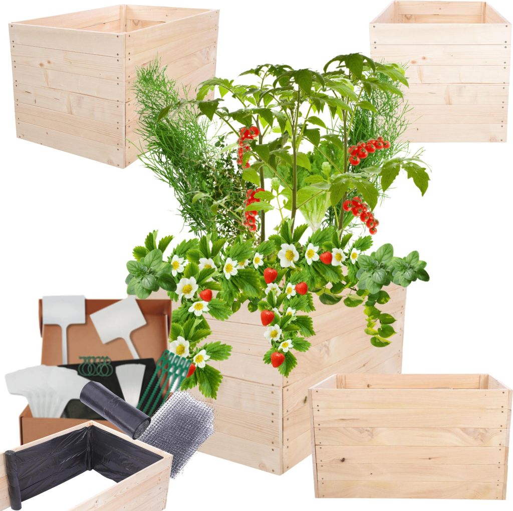 MODO24 Hochbeet Holz, Pflanzkasten, Massivholz, Kiefer, Kräuterbeet, Blumenkasten, Garten, Terrasse, 54x103x90 cm, Natur, ZP06