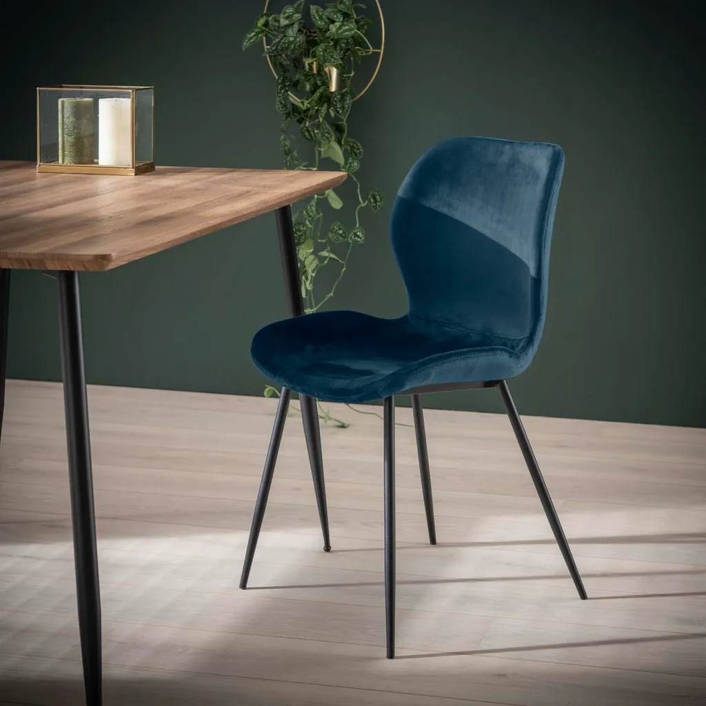 Chaise design bleu et noir FURNLUX Rondea 46cm en tissu haute qualité