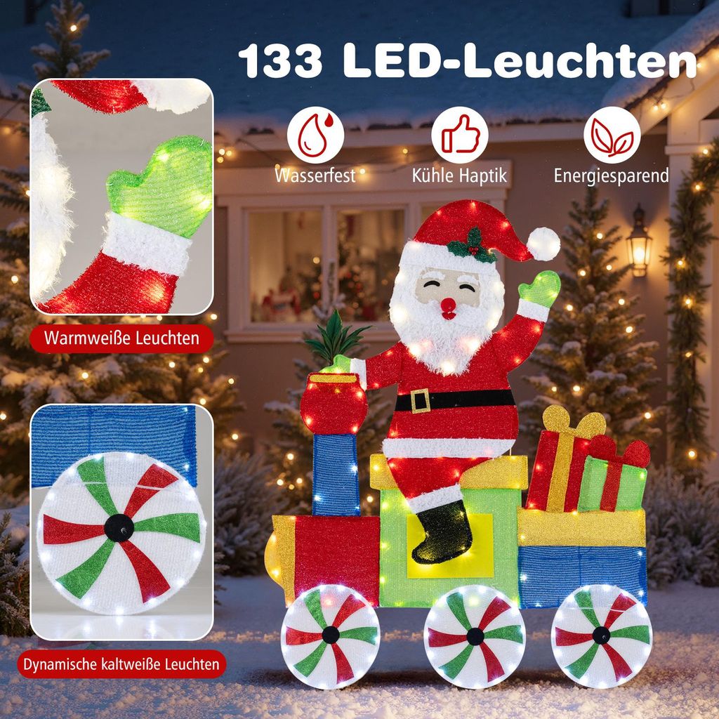 Babbo Natale Luminoso Da Esterno Con Lanterna - 30 Cm 40 LED + Trasformatore - Albero Floccato 180 Cm - 2