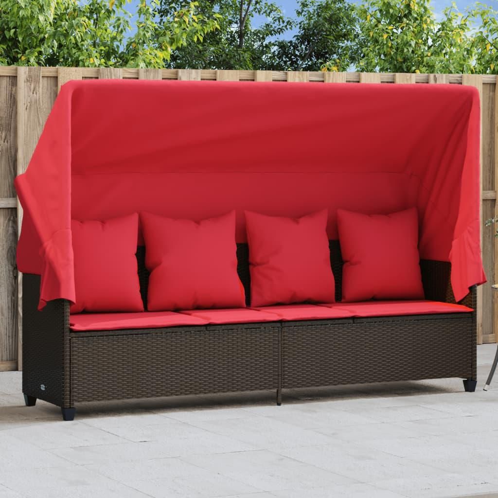 Bestmöbel Sonnenliege mit Dach und Kissen Braun Poly Rattan - Gartenliegen CC183799
