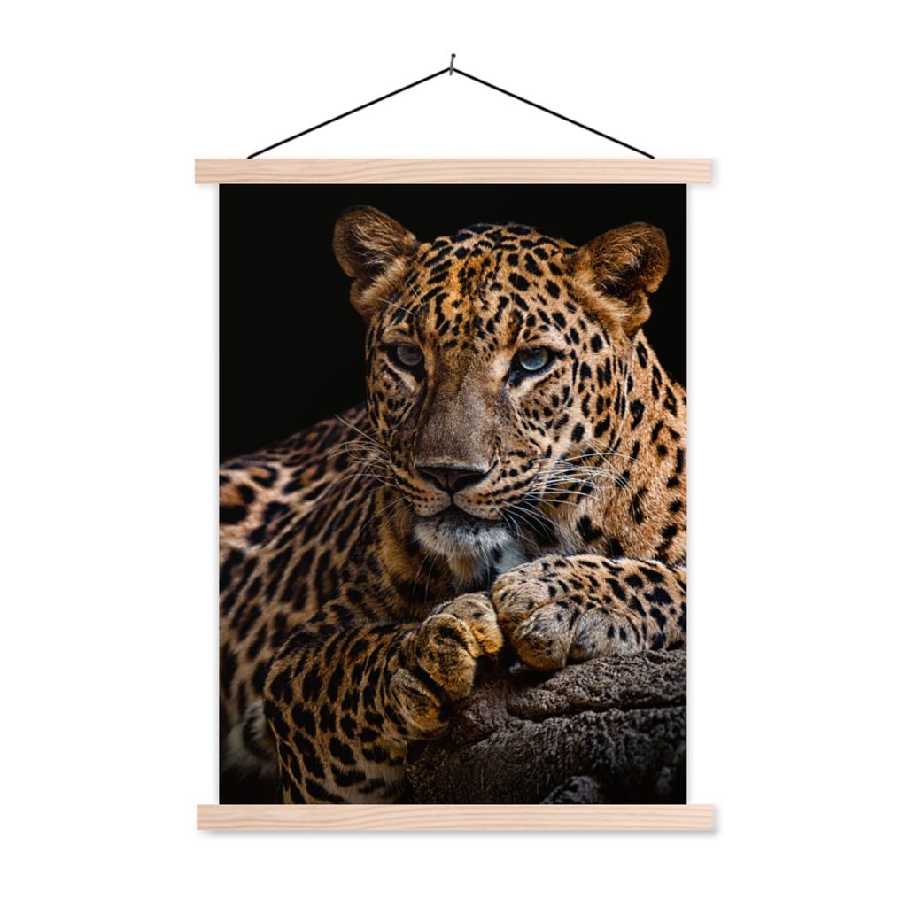 MuchoWow Textilposter Wildtiere - Panther - Porträt - Schwarz - Tiere 120x160 cm mit holzfarbenen Rahmen - Plakatkarton