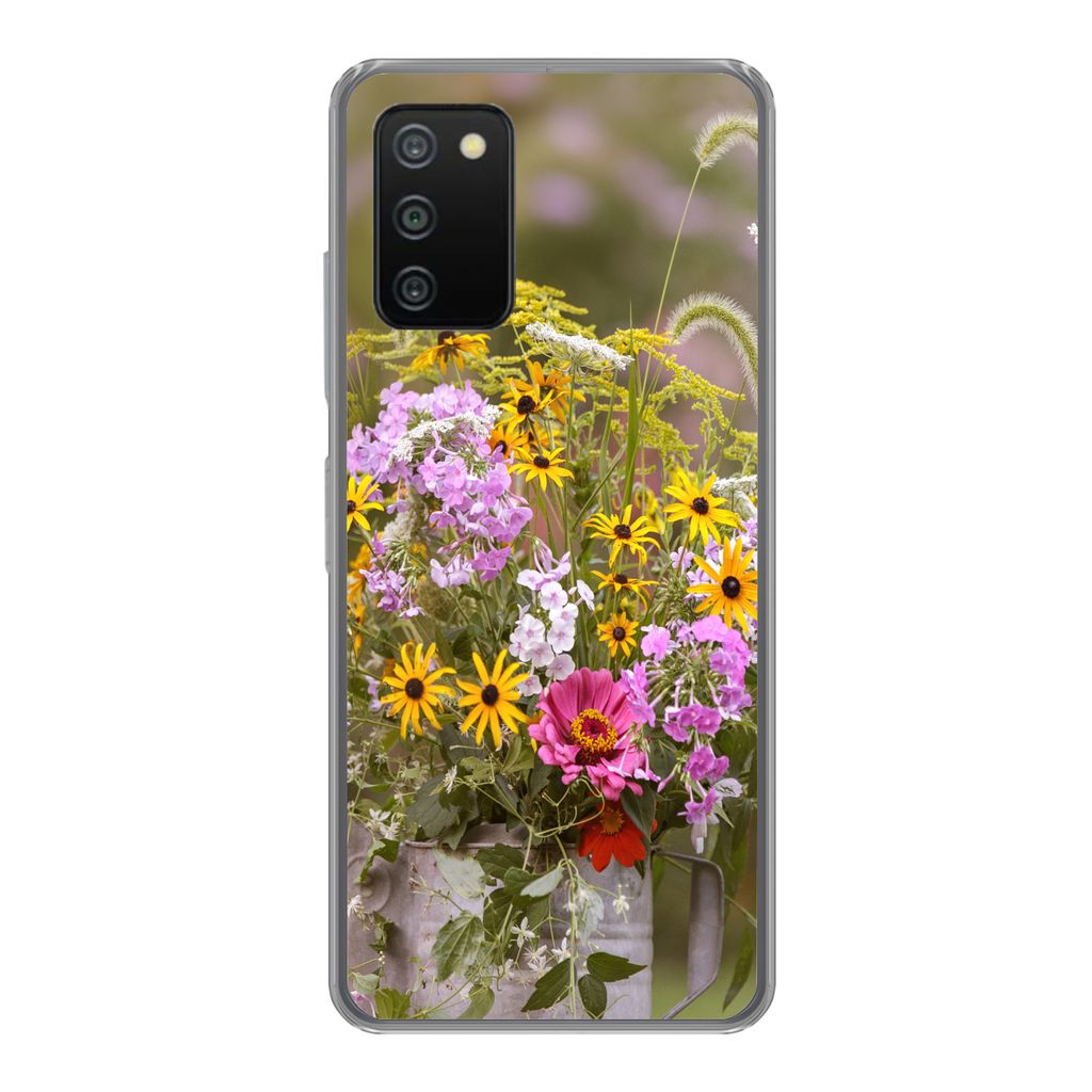 MuchoWow Handyhülle Schutzhülle Hülle für Samsung Galaxy A03s Blumen - Gießkanne - Farbe Silikon Softcase Handy Hülle - Schutz