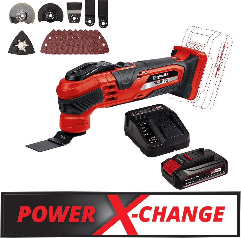 Einhell Akku-Multifunktionswerkzeug VARRITO Power X-Change solo + Starter Kit 2.5Ah Akku + Ladegerät