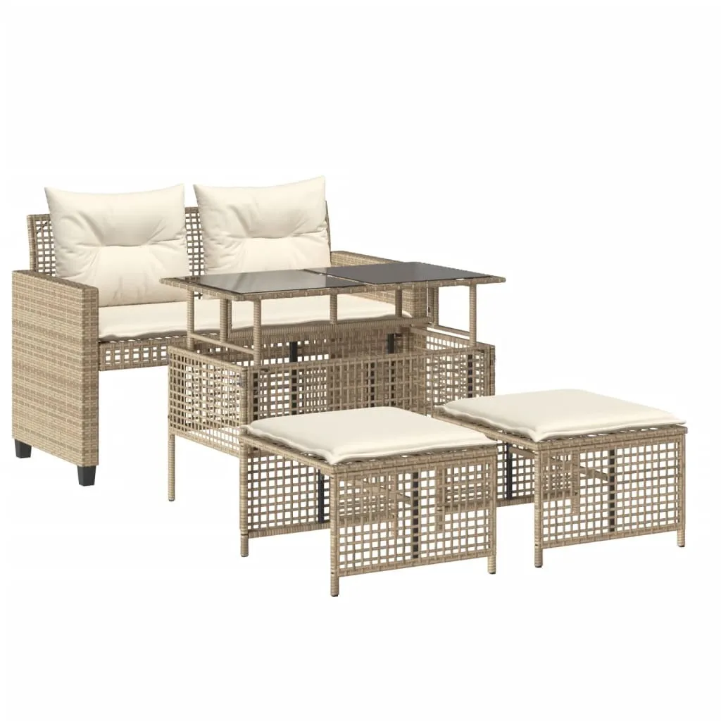 Salon de jardin durable : 4 canapés beige en polyrotin résistant et verre