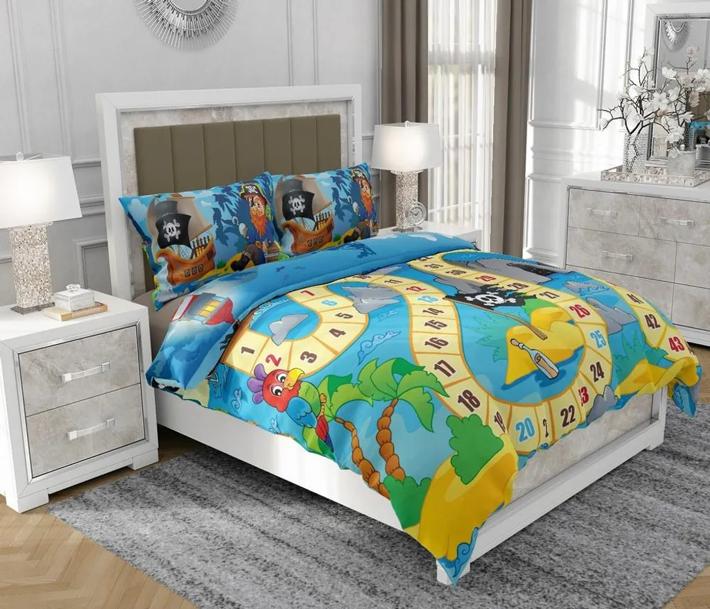 Biancheria Letto Pirati 140x200 cm SOVIO 100% Cotone | Set 3 Pezzi Bimbi