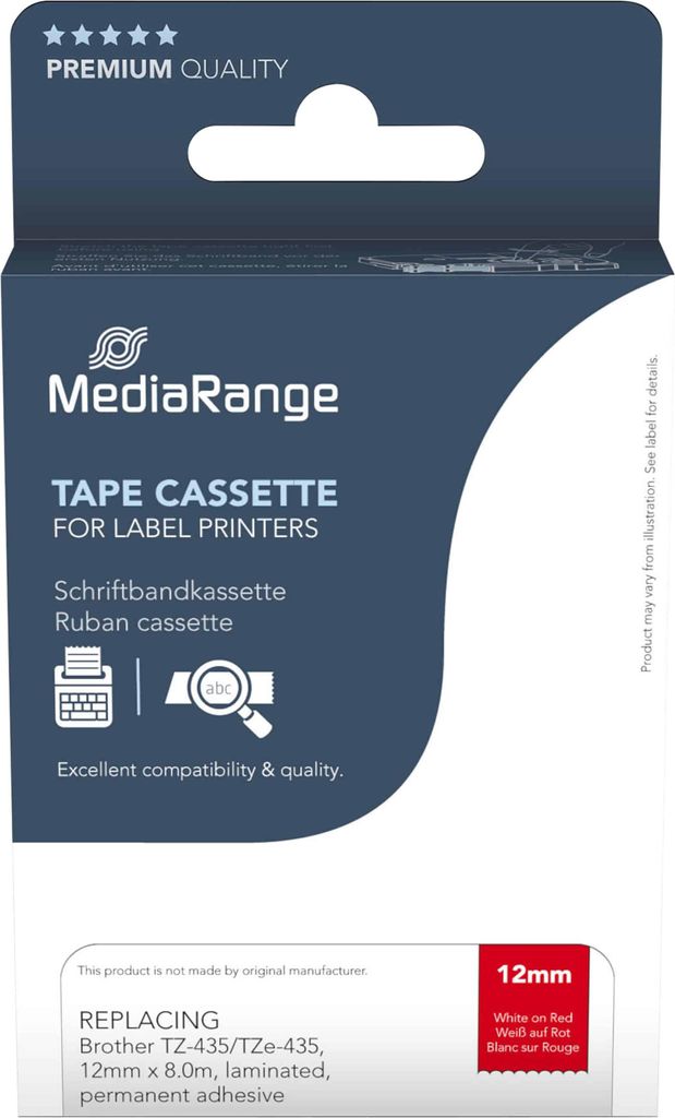 MediaRange Schriftbandka. Brother TZ-435/TZe-435 12mm 8m ws