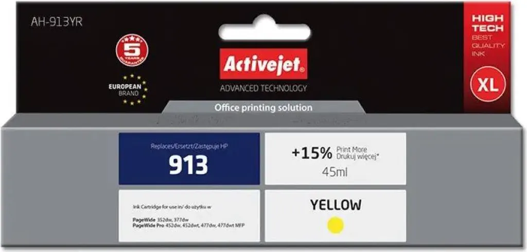 Encre jaune HP 913A compatible 45 ml pour impression bureau intensive