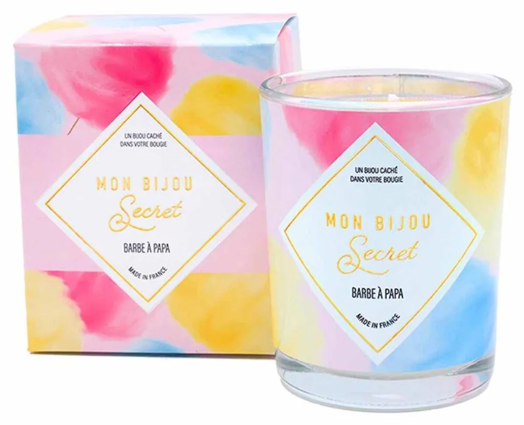 Bougie Jewel senteur Coton Candy 40h avec bijou caché cCOBP100J