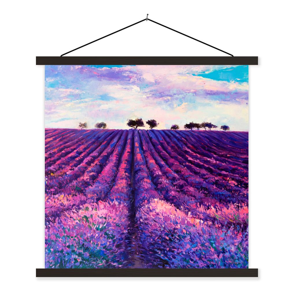 MuchoWow Textilposter Ölfarbe - Malerei - Blumen 60x60 cm mit schwarzem Rahmen - Posteraufhänger