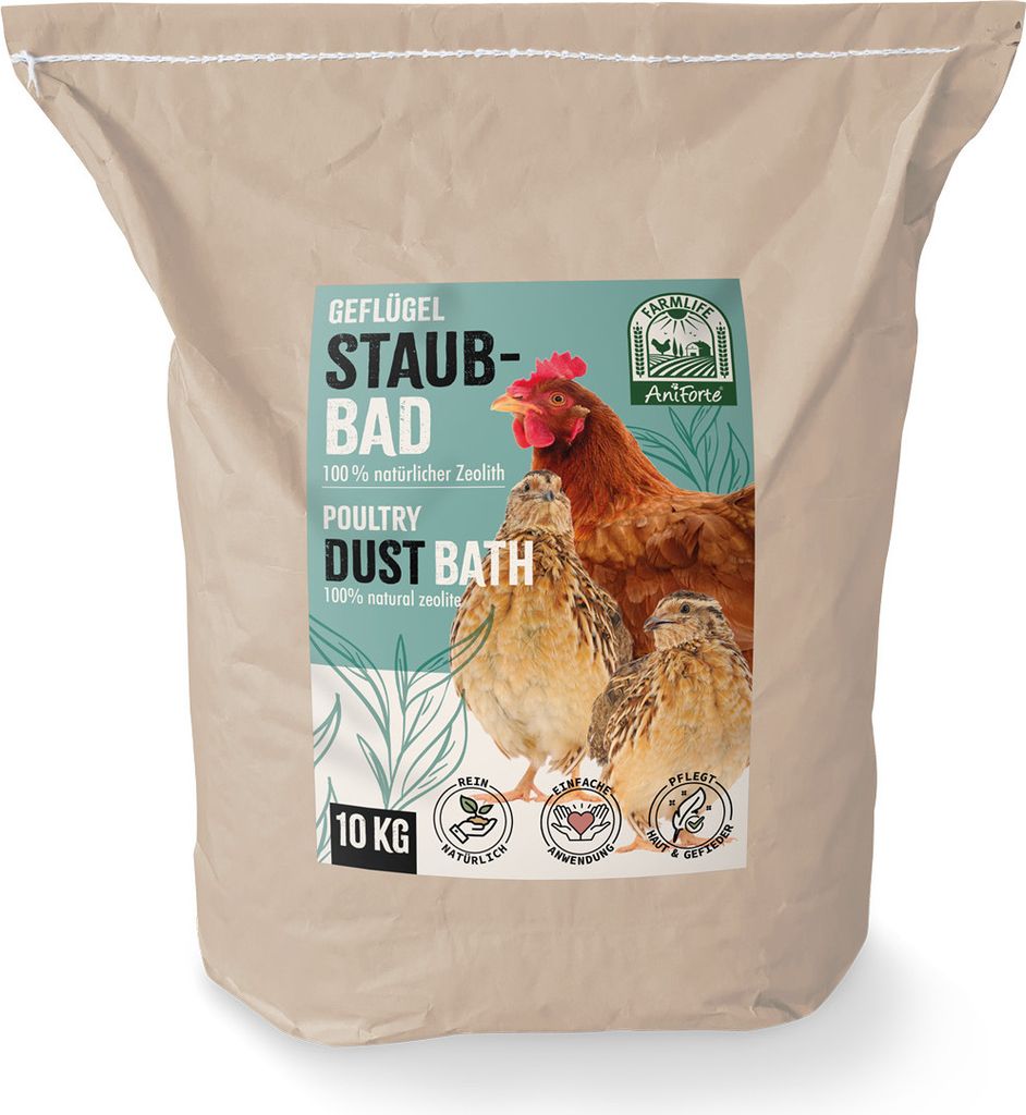 AniForte Staubbad für Hühner gegen Milben 10 kg - Natürlicher Zeolith zur Pflege & Beschäftigung von Geflügel, ganzjähriger Einstreu auch fü...