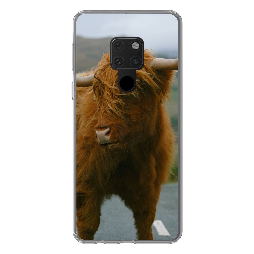 MuchoWow Handyhülle Schutzhülle Hülle für Huawei P40 Lite Schottischer Highlander - Berg - Straße Silikon Softcase Handy Hülle - Handy