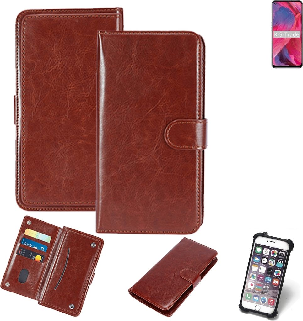 K-S-Trade 360° Hülle kompatibel mit Oppo A74 5G braun Kunstleder Case BookCase WalletCase Kunstlederederhülle Handyhülle, Rundumschutz Bumper (1x)