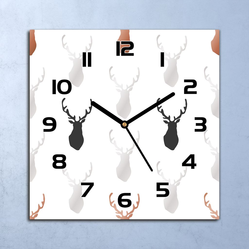 Wanduhr Echt-Glas-Küchenuhr Hirschkopf Quarz Lautlos 30x30 Deko Bilder