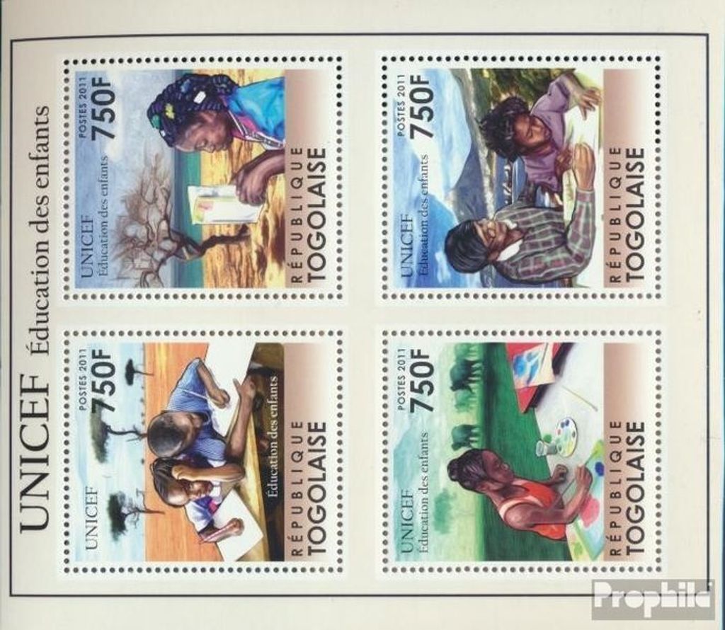 Briefmarken Togo 2011 Mi 4049-4052 Kleinbogen (kompl. Ausgabe) postfrisch UNICEF-Bildung für Kinder