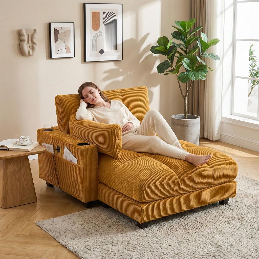 LVHOM Chaise longue avec USB&porte-gobelet, Fauteuil de Image du produit 