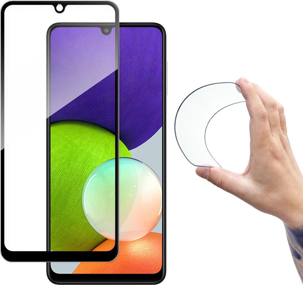 Wozinsky Voll Abdeckung Flexi Nano Glas Film Gehärtetes Glas Mit Rahmen Samsung Galaxy A22 4G Schwarz