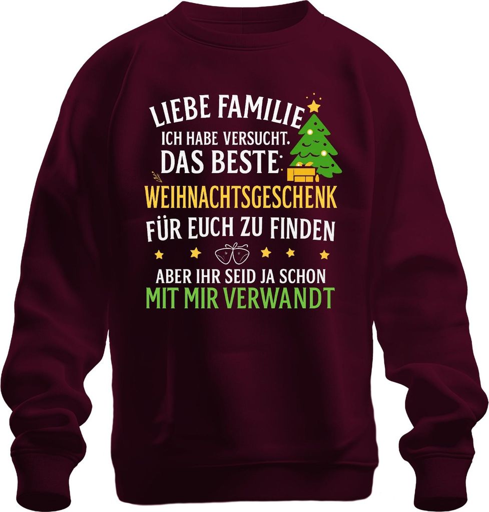 Liebe Familie bestes Weihnachtsgeschenk lustig verwandt Spruch Uni Sweatshirt Pullover, Burgundy, XL
