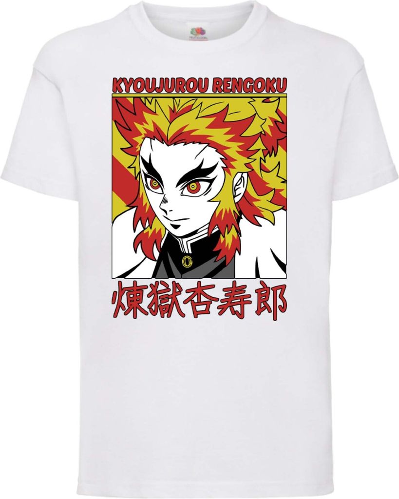 Kinder T-Shirt Demon Anime Slayer Kyojuro Rengoku 02 Fastest Sword, 5-6 Jahr - 116 / Weiß