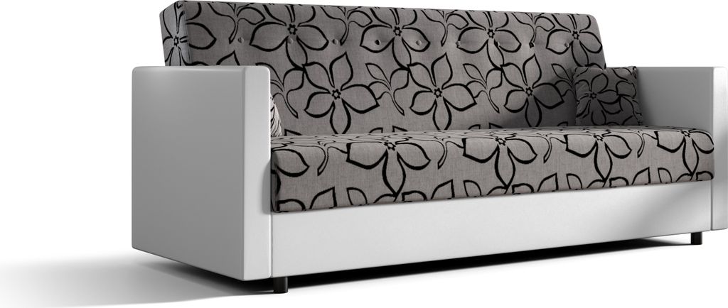 Roe Furniture | Sofa - Schlafsofa MARIBO 210 cm - Grau mit Blumen - Funktionalität und Stil - Mit Bettkasten - Sofabett - Couch