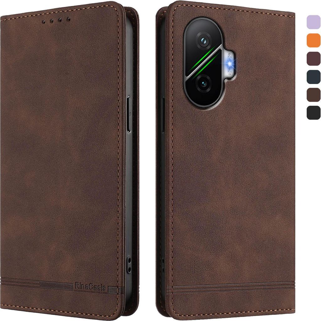 Hülle für Xiaomi Poco F7, Retro Kunstleder Ständer Klapphülle mit Kartenfächer und Magnetische Braun