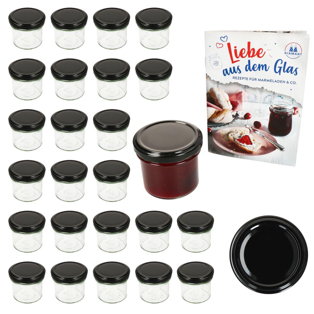 25er Set Sturzglas 125ml Einmachglas TO66 Schwarz Deckel Produktbild 