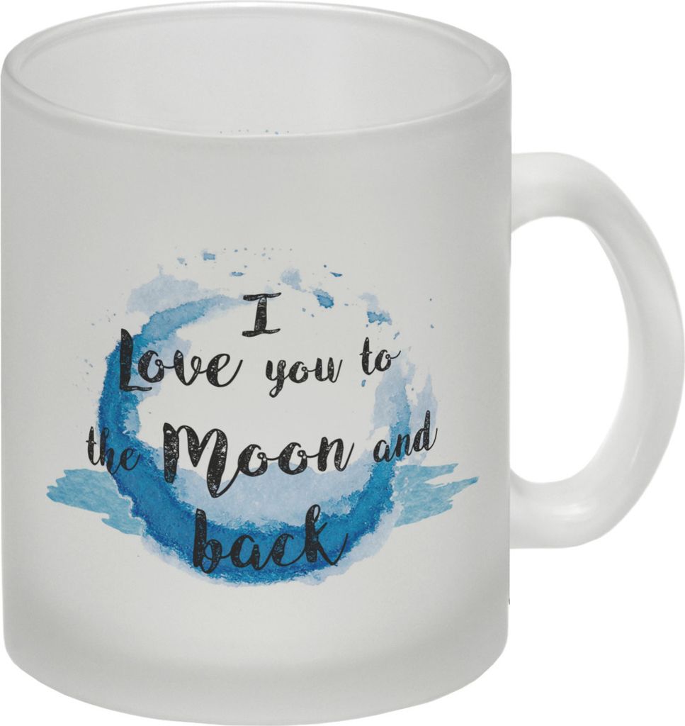 I love you to the Moon and back Valentinstag Glas Tasse in blau