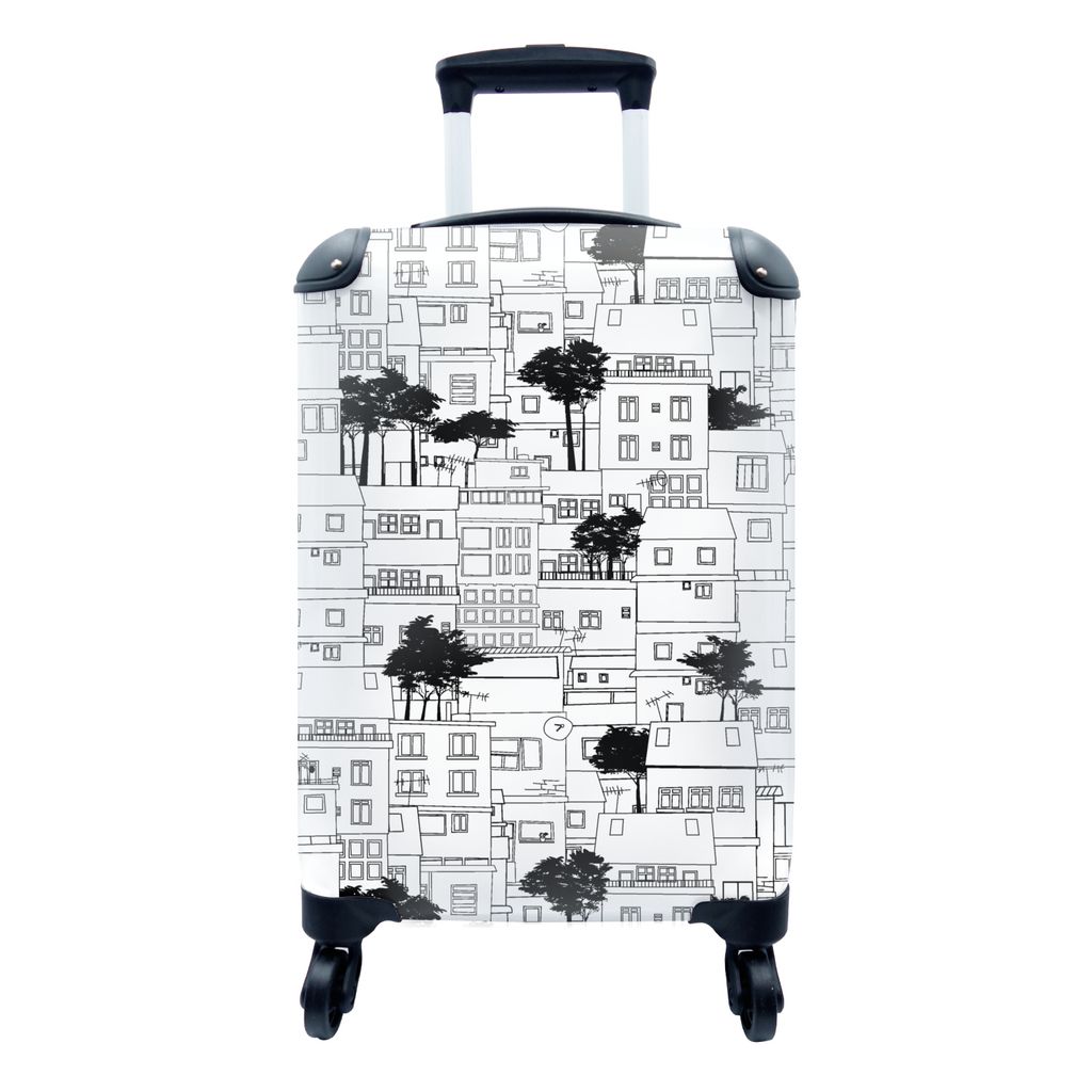 MuchoWow Koffer Handgepäck Trolley Rollkoffer Kleine Reisekoffer mit 4 Rollen - Muster - Bäume - Haus - Cabin Size < 55x40x23 cm & 55x40x20 cm ...
