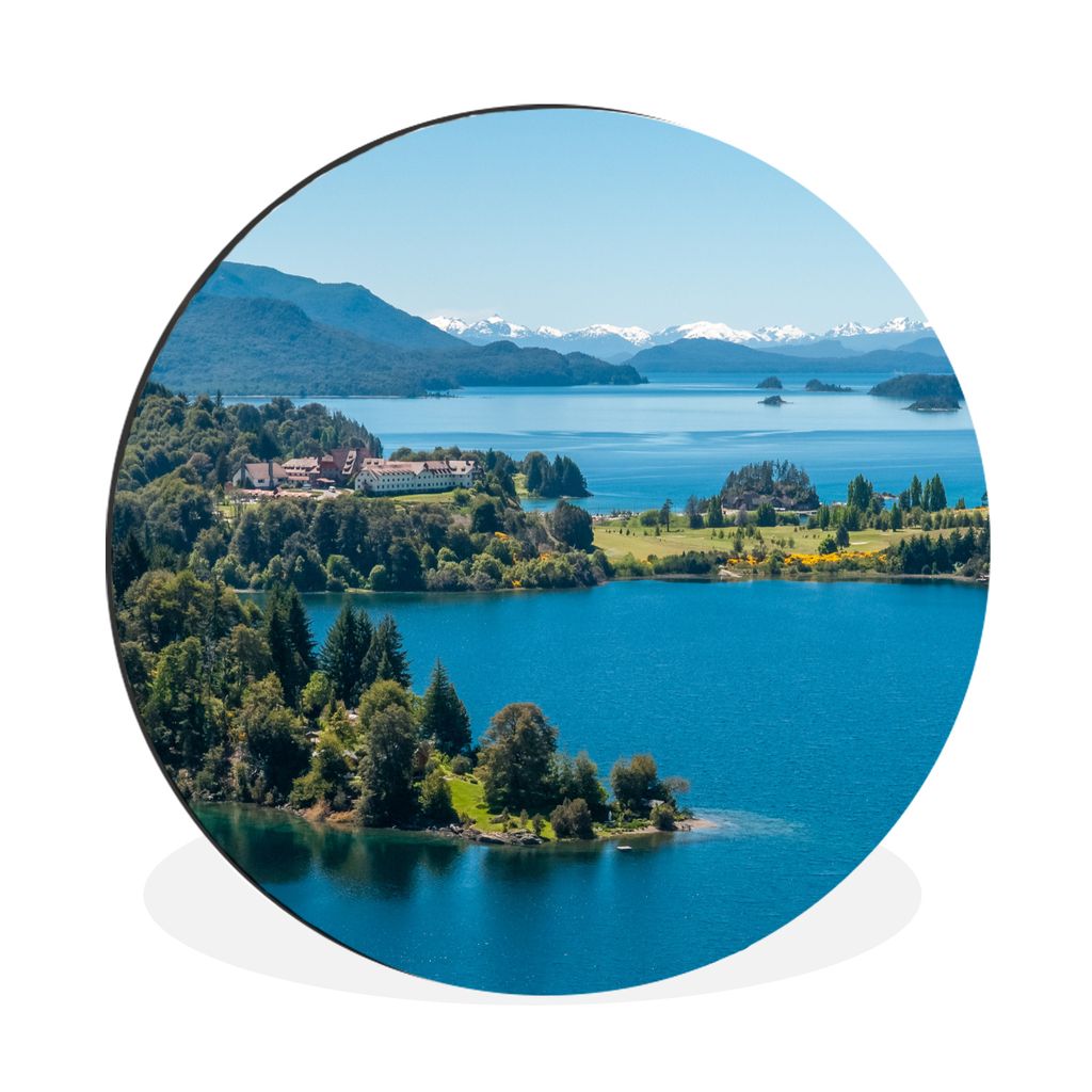 MuchoWow Aluminium Wandkreis Der leuchtend blaue See Nahuel Huapi in Argentinien, umgeben von der grünen Landschaft Ø 30 cm Wanddeko Modern Woh...