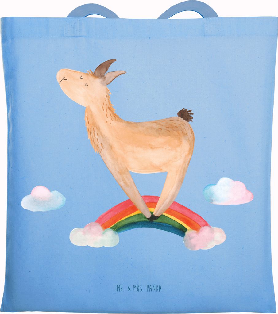 Mr. & Mrs. Panda Uni Tasche Lama Regenbogen - Sky Blue - Geschenk, Tragetasche, Freiheit, Tote Bag, Jutebeutel, Lamas, Hobby, Selbstständig, Shopp...