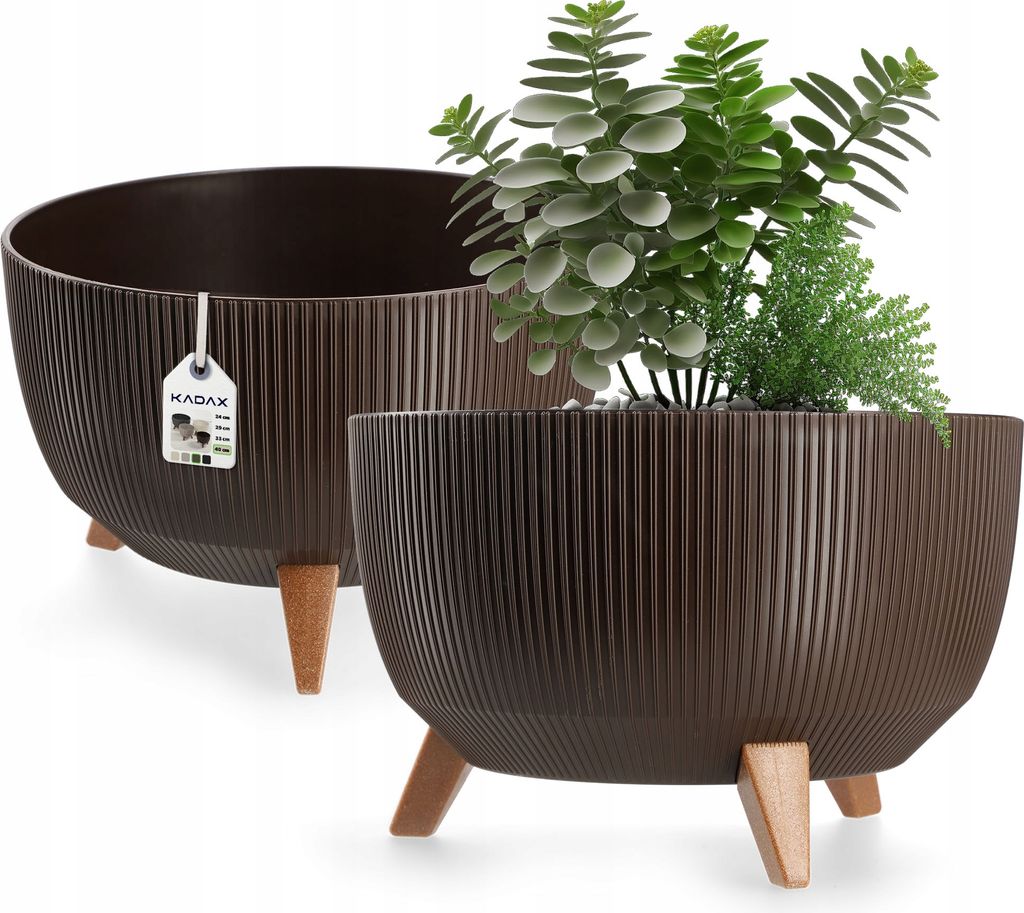 KADAX Kunststoff Blumentopf "Milis", Blumenkübel mit drei Einsteckstützen, Braun, 40 cm