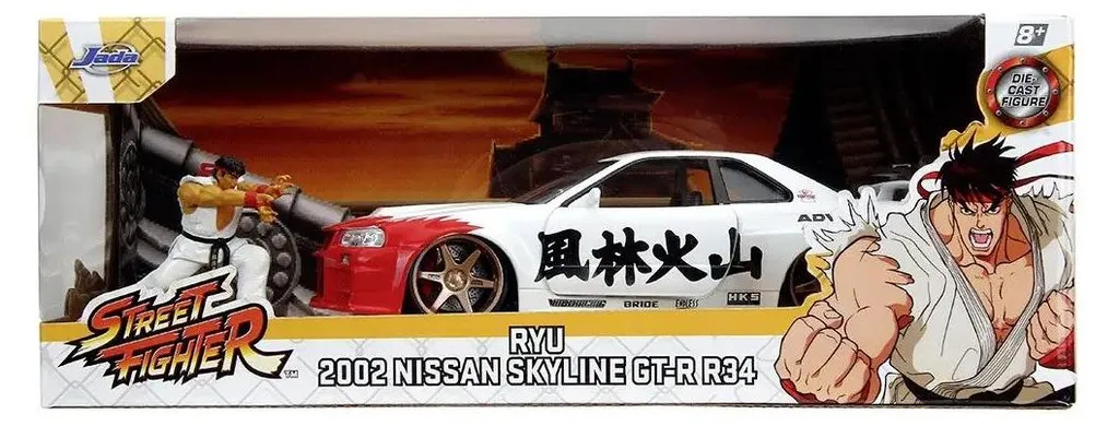 Nissan Skyline GT-R Bleue 1:24 en Métal Jada avec Figurine de 6 cm