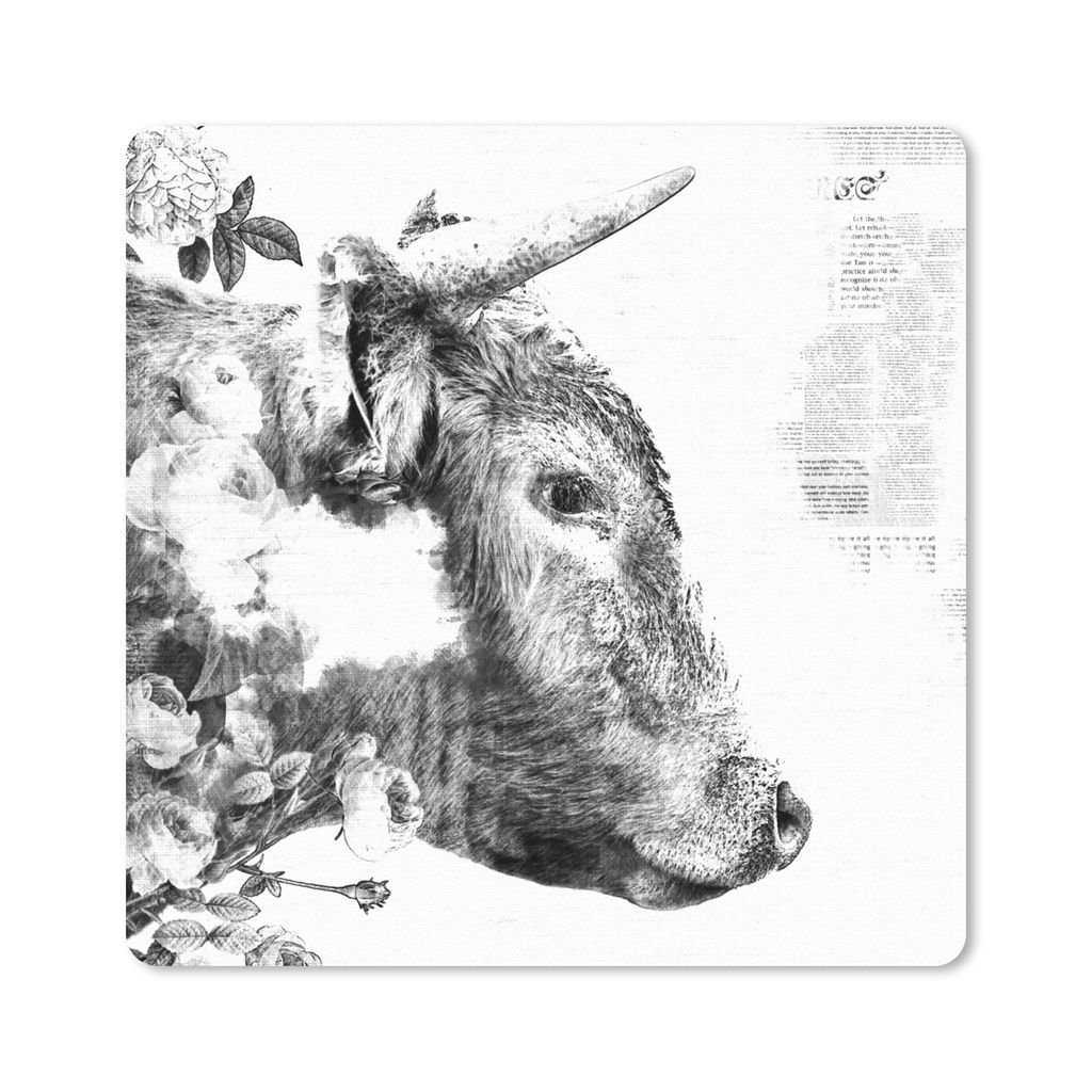 MuchoWow Mauspad Mousepad Scottish Highlander - Zeitung - Schwarz - Weiß 20x20 cm - Mousepads - Maus Mat - Pad - Mausunterlage - Desk Mat - Bure...