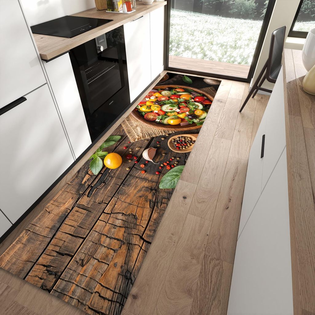 Küchenteppich 80x300cm rutschfest & abwischbar PVC Läufer - Frischer Gemüsesalat
