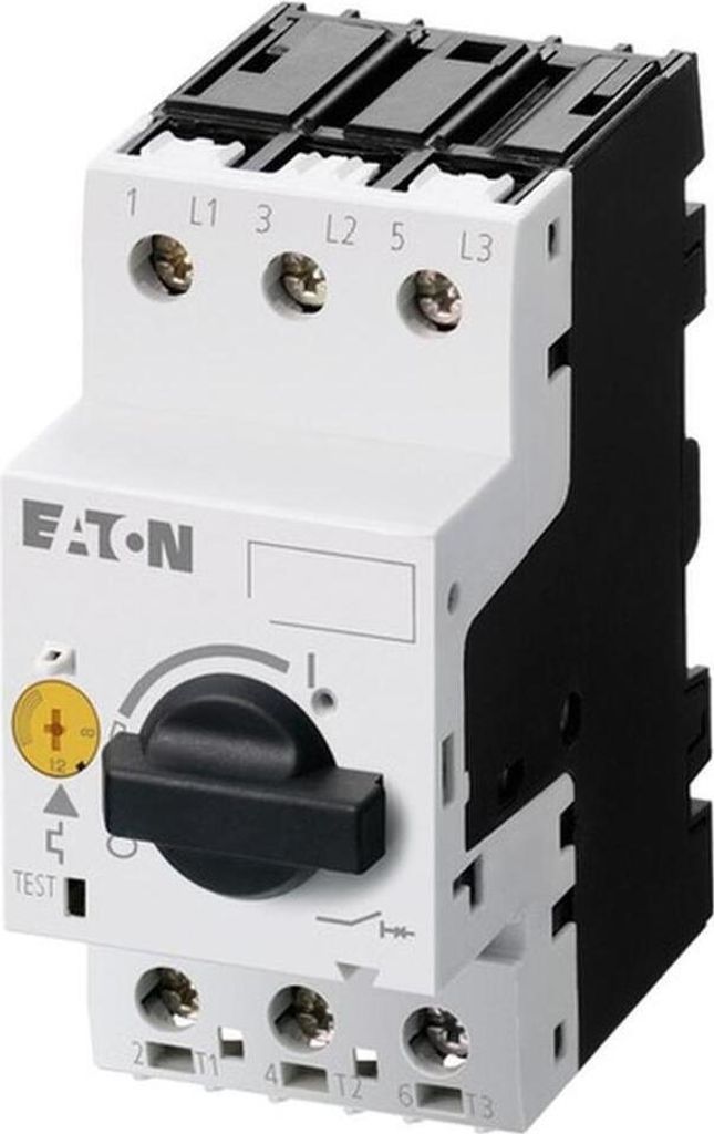 A studio shot of an Eaton PKZM0-6,3 motor protection switch.