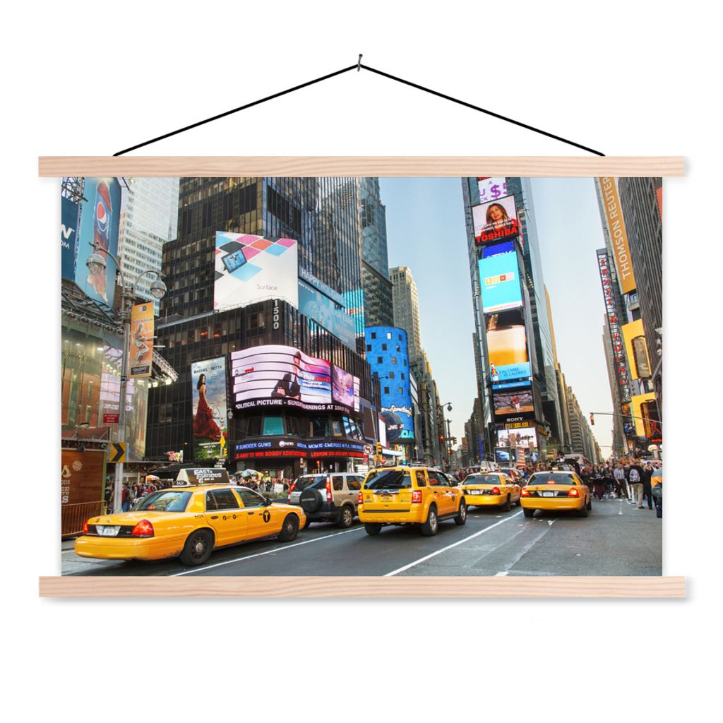 MuchoWow Textilposter New York - Taxi - Gelb 60x40 cm mit holzfarbenen Rahmen - Bilder