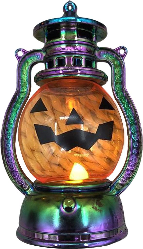 Halloween-Kürbislaterne, gruselige Kürbislampe mit LED-Kerze, dekoratives Vintage-Kürbislicht für festliche Party-Veranda-Kaminsims-Dekoration