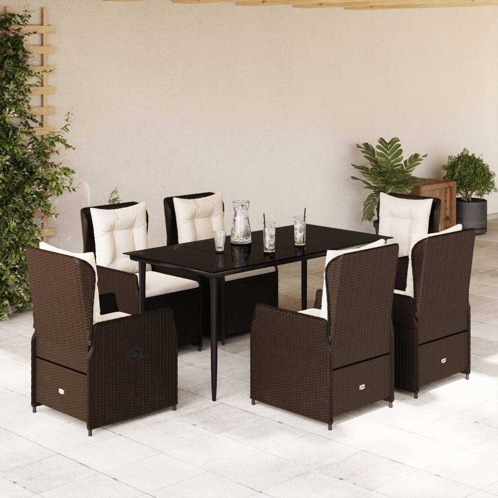 "Rabatt" 7-tlg. Garten-Essgruppe - mit tishe & Stuhl - mit Kissen Braun Poly Rattan - Lounge-Dining set CC10273