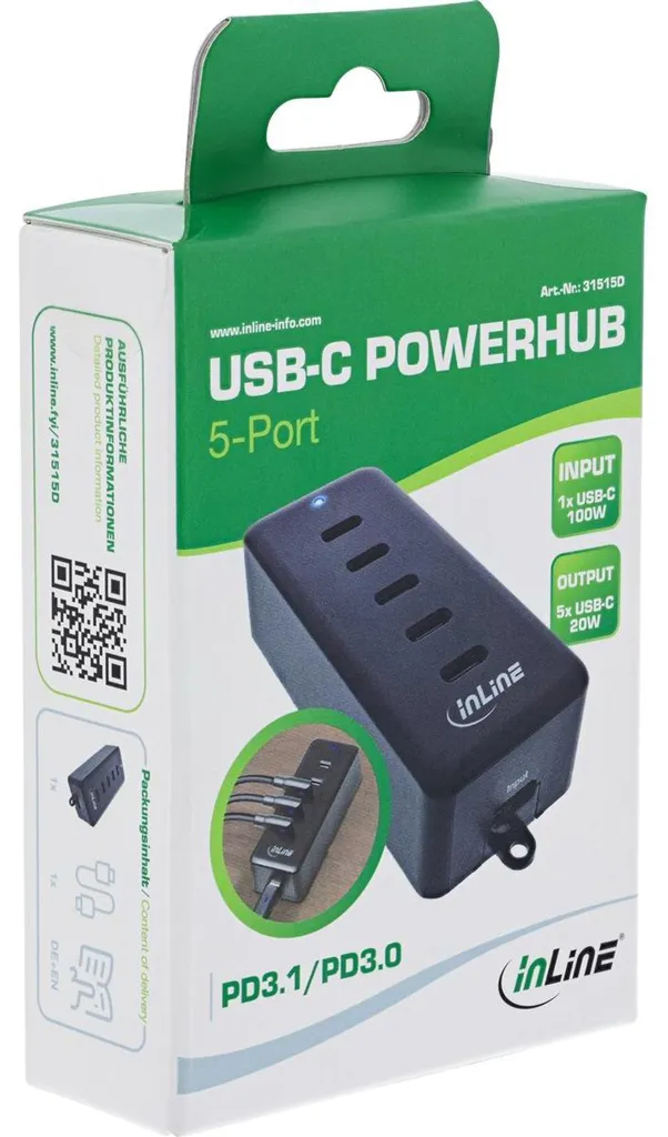 Chargeur Multi-Ports USB-C 100W InLine PowerHub avec Extension Intégrée