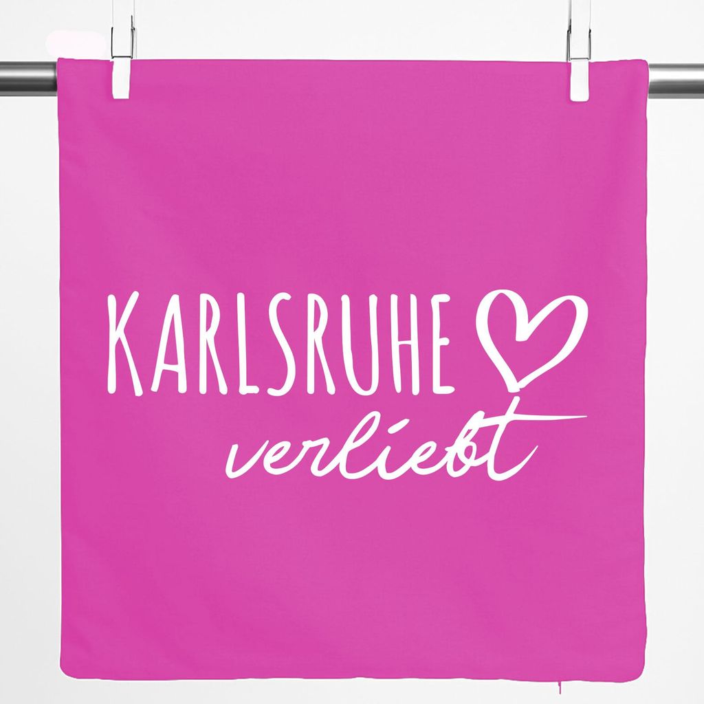 Huuraa Kissenbezug Karlsruhe verliebt 40x40cm Fuchsia Baumwolle Dekokissenbezug Geschenkidee