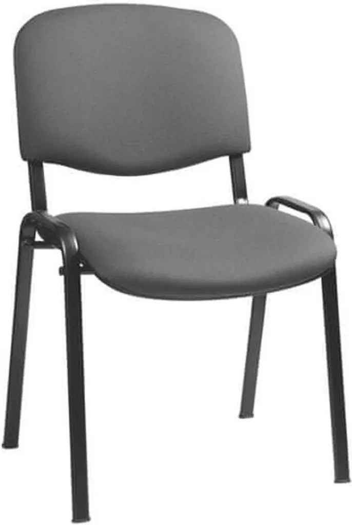 Chaise de négociation en métal noir, assise rembourrée et tissu gris